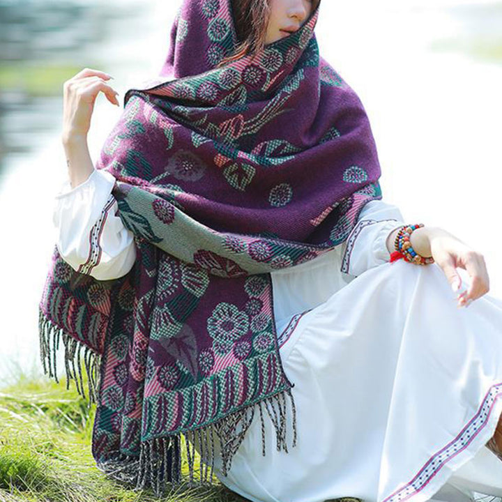 Buddha Stones Tibetan Flower Floral Leaves Pattern Design Shawl Cozy Travel Scarf Wrap - image 18