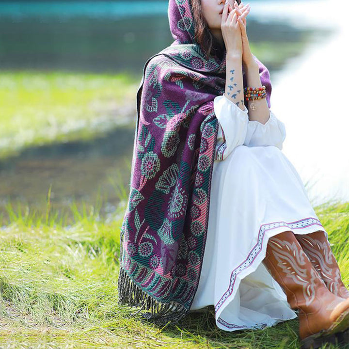 Buddha Stones Tibetan Flower Floral Leaves Pattern Design Shawl Cozy Travel Scarf Wrap - image 19