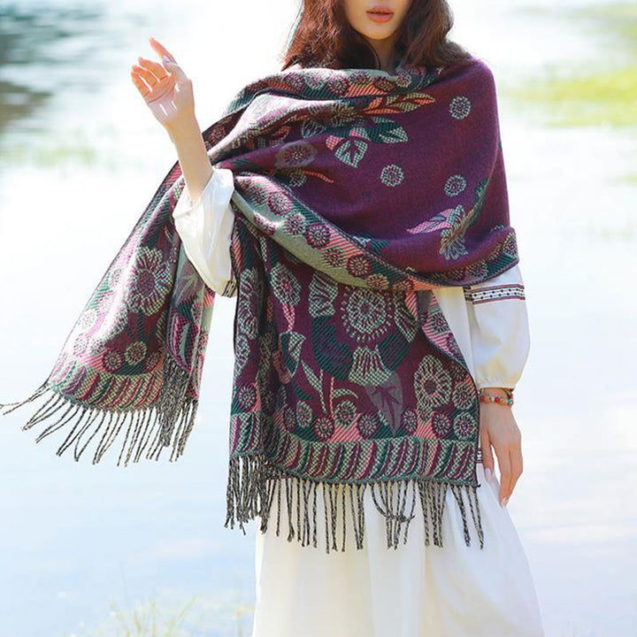 Buddha Stones Tibetan Flower Floral Leaves Pattern Design Shawl Cozy Travel Scarf Wrap - image 14