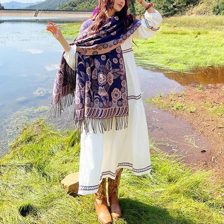 Buddha Stones Tibetan Flower Floral Leaves Pattern Design Shawl Cozy Travel Scarf Wrap - image 37