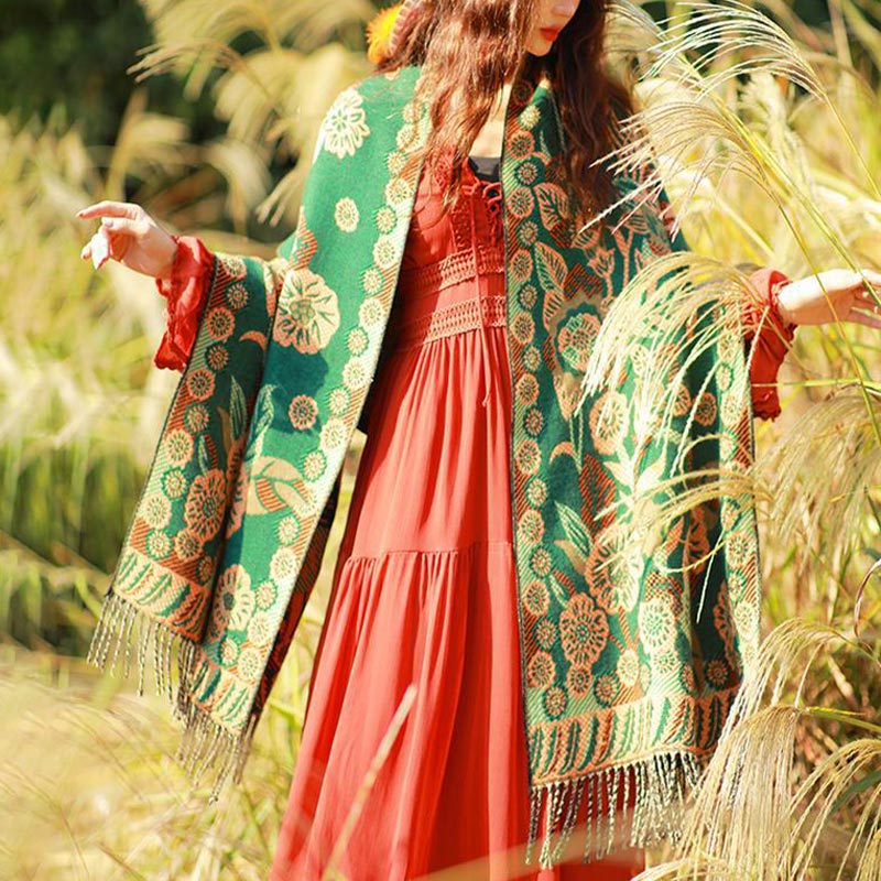 Buddha Stones Tibetan Flower Floral Leaves Pattern Design Shawl Cozy Travel Scarf Wrap - image 25