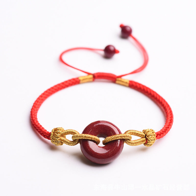 Buddha Stones Handcrafted Cinnabar Peace Buckle Pattern Concentration Braided Bracelet