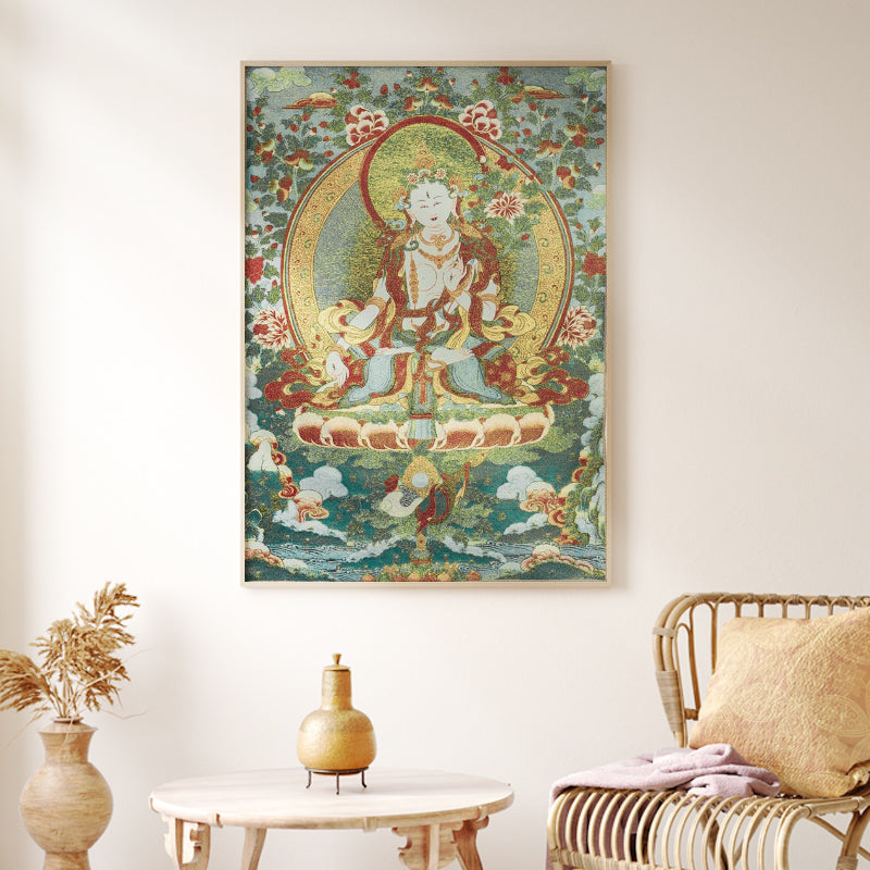 Buddha Stones Tibetan Embroidery White Tara Thangka Tapestry Wall Hanging Wall Art Meditation for Home Decor - image 7