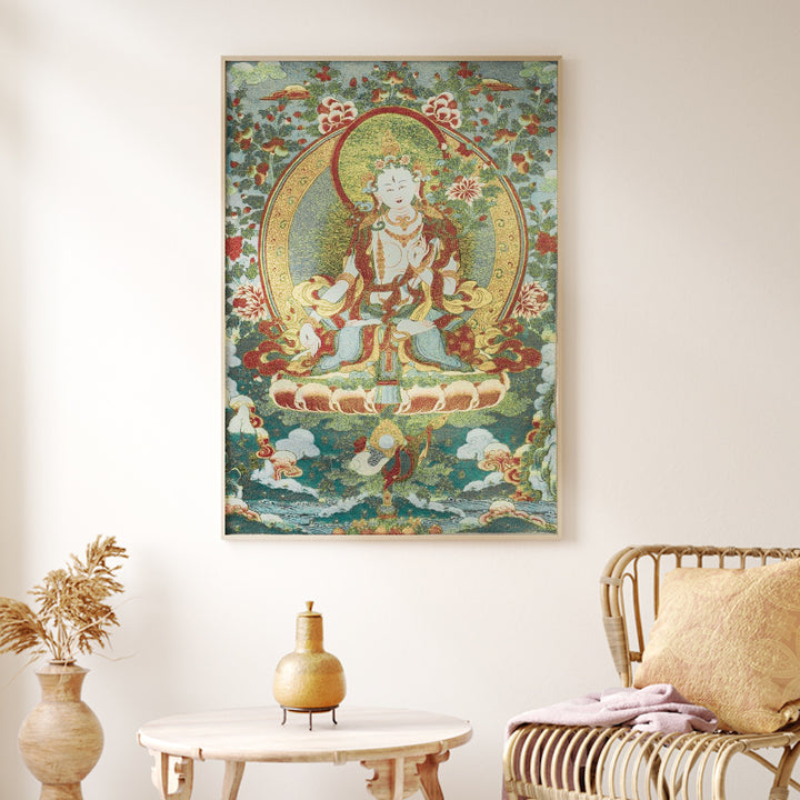 Buddha Stones Tibetan Embroidery White Tara Thangka Tapestry Wall Hanging Wall Art Meditation for Home Decor - image 7