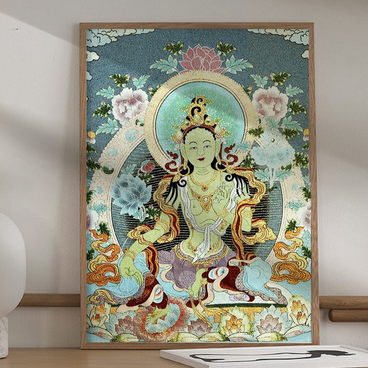 Buddha Stones Tibetan Embroidery White Tara Thangka Tapestry Wall Hanging Wall Art Meditation for Home Decor - 24*36 inches(60*90cm) - image 0