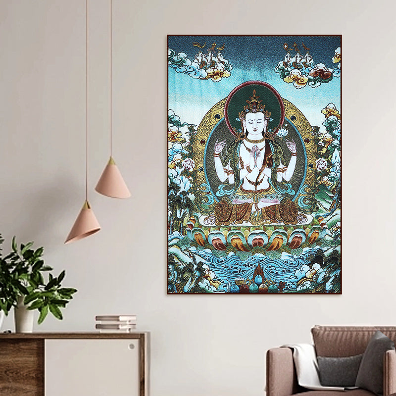 Buddha Stones Tibetan Embroidery White Tara Thangka Tapestry Wall Hanging Wall Art Meditation for Home Decor