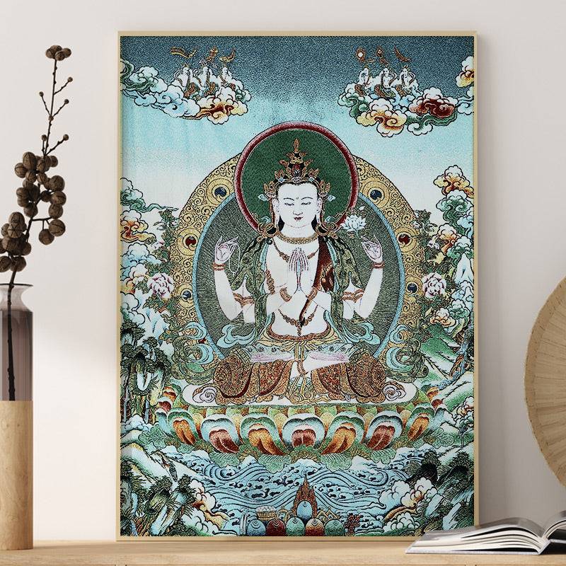 Buddha Stones Tibetan Embroidery White Tara Thangka Tapestry Wall Hanging Wall Art Meditation for Home Decor - 24*36 inches(60*90cm)-2 - image 9