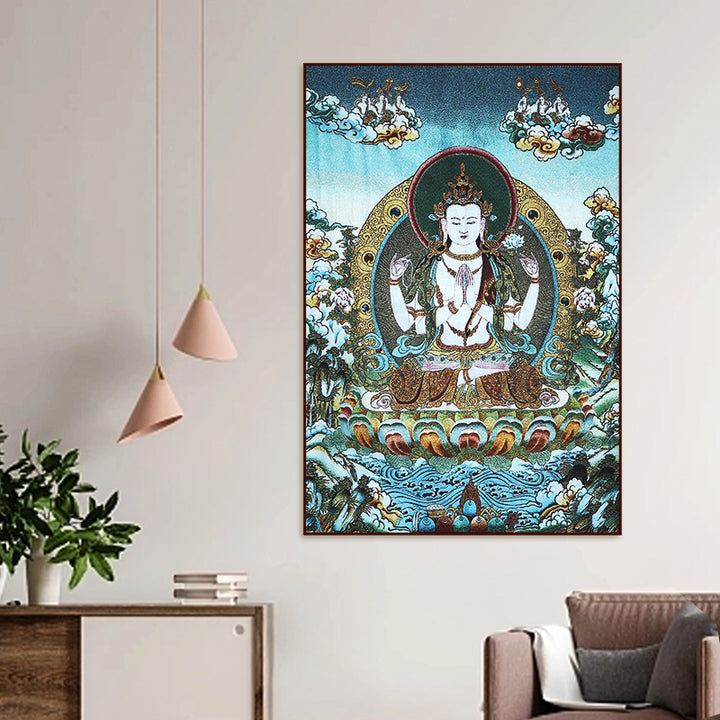 Buddha Stones Tibetan Embroidery White Tara Thangka Tapestry Wall Hanging Wall Art Meditation for Home Decor - image 12