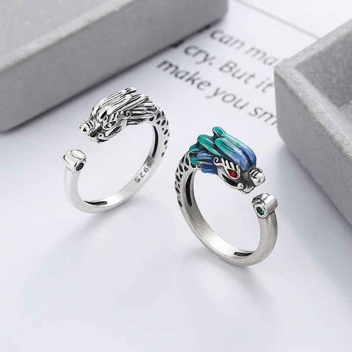 Buddha Stones 925 Sterling Silver Year Of The Dragon Luck Protection Adjustable Metal Ring - image 1