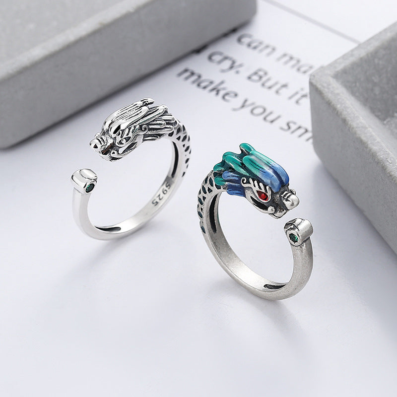 Buddha Stones 925 Sterling Silver Year Of The Dragon Luck Protection Adjustable Metal Ring - image 1