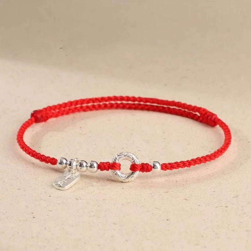 Buddha Stones 925 Sterling Silver Auspicious Clouds Peace Buckle Safe And Sound Bracelet Anklet - Red - Anklet(Circumference 16-26cm) - image 5
