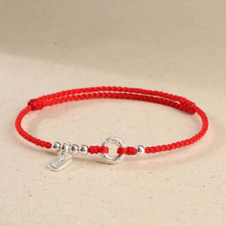 Buddha Stones 925 Sterling Silver Auspicious Clouds Peace Buckle Safe And Sound Bracelet Anklet - Red - Anklet(Circumference 16-26cm) - image 5