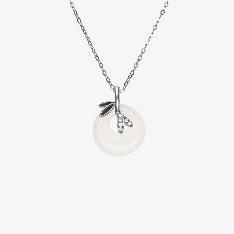 Buddha Stones 925 Sterling Silver Natural Chalcedony Bamboo Leaf Peace Buckle Positive Necklace Pendant - image 6