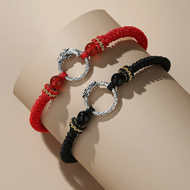 Buddha Stones Handmade 925 Sterling Silver Year of the Dragon Phoenix Peace Buckle Luck Couple Bracelet - image 1