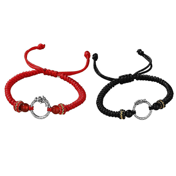 Buddha Stones Handmade 925 Sterling Silver Year of the Dragon Phoenix Peace Buckle Luck Couple Bracelet - image 13