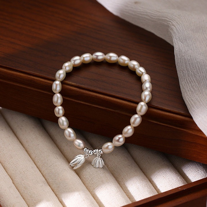 Buddha Stones 999 Sterling Silver Lotus Flower Pod Natural Pearl Healing Bracelet - image 1