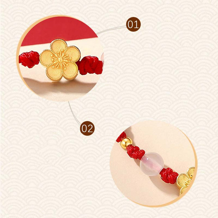 Buddha Stones Handmade 925 Sterling Silver Peach Blossom Cherry Sakura Chalcedony Bead Luck Red Rope Bracelet - image 6