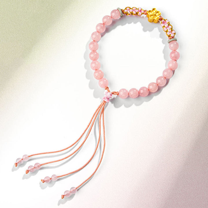 Buddha Stones 999 Sterling Silver Natural Red Agate Pink Crystal Cherry blossom Bracelet - image 4