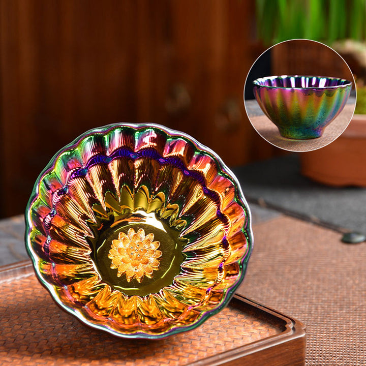 Buddha Stones Lotus Peacock Inlaid Multicolored Chinese Jianzhan Ceramic Teacup Kung Fu Tea Cup