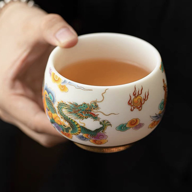 Buddha Stones Dragon Phoenix Auspicious Clouds Ceramic Teacup Kung Fu Tea Cup - image 2