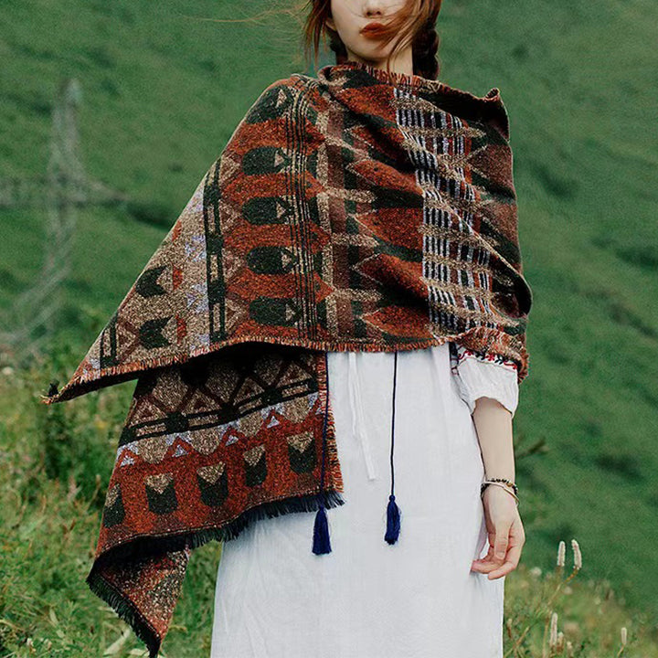 Buddha Stones Tibetan Shawl Classic Geometry Pattern Winter Cozy Travel Scarf Wrap - image 2