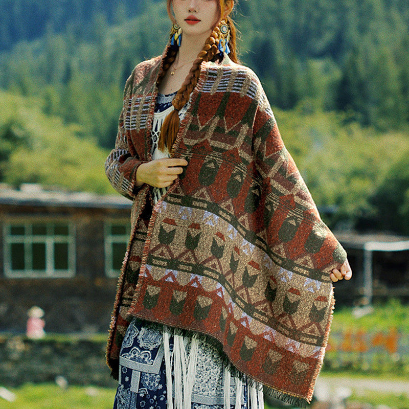 Buddha Stones Tibetan Shawl Classic Geometry Pattern Winter Cozy Travel Scarf Wrap - image 3