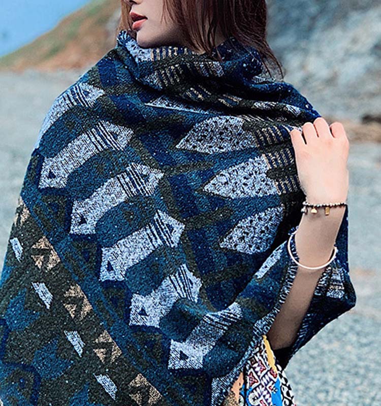 Buddha Stones Tibetan Shawl Classic Geometry Pattern Winter Cozy Travel Scarf Wrap - image 15