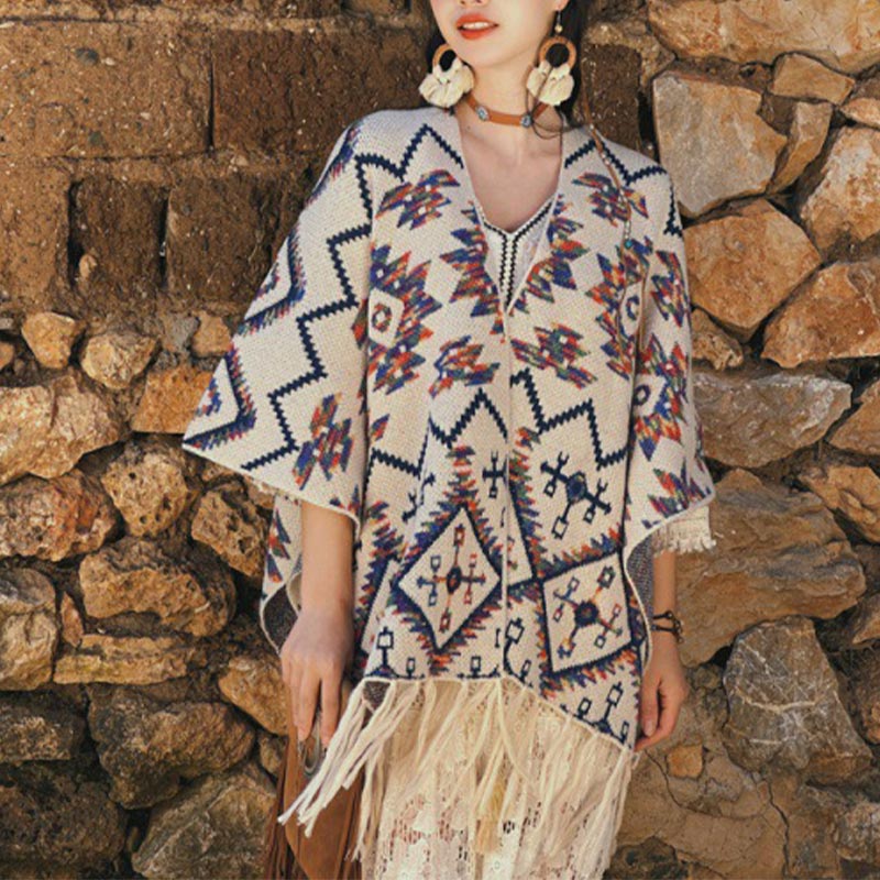 Buddha Stones Tibetan Shawl Striped Geometry Pattern Winter Cozy Travel Knitted Scarf Wrap - image 4