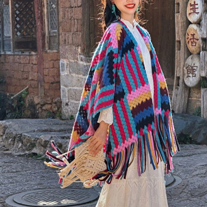 Buddha Stones Tibetan Shawl Candy Color Braided Pattern Winter Cozy Travel Knitted Tassel Scarf Wrap - image 5