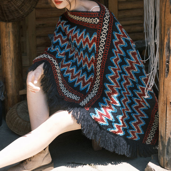 Buddha Stones Tibetan Shawl Striped Knitted Tassels Pullover Winter Cozy Travel Scarf Wrap - image 7