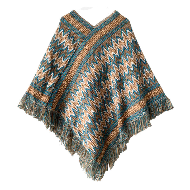 Buddha Stones Tibetan Shawl Striped Knitted Tassels Pullover Winter Cozy Travel Scarf Wrap