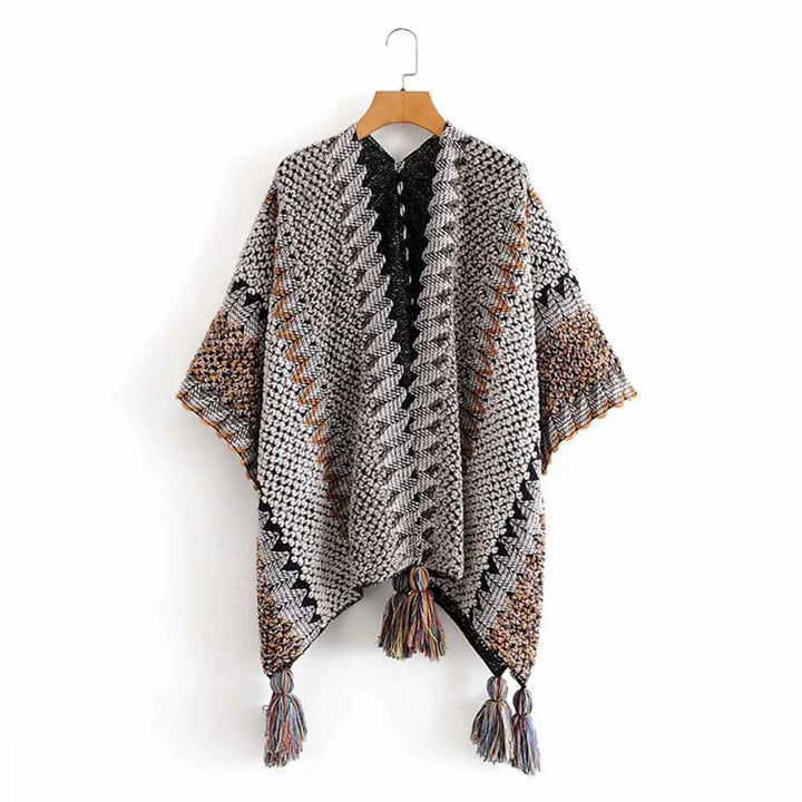Buddha Stones Tibetan Shawl Gray Brown Striped Knitted Tassels Winter Cozy Travel Scarf Wrap - image 9