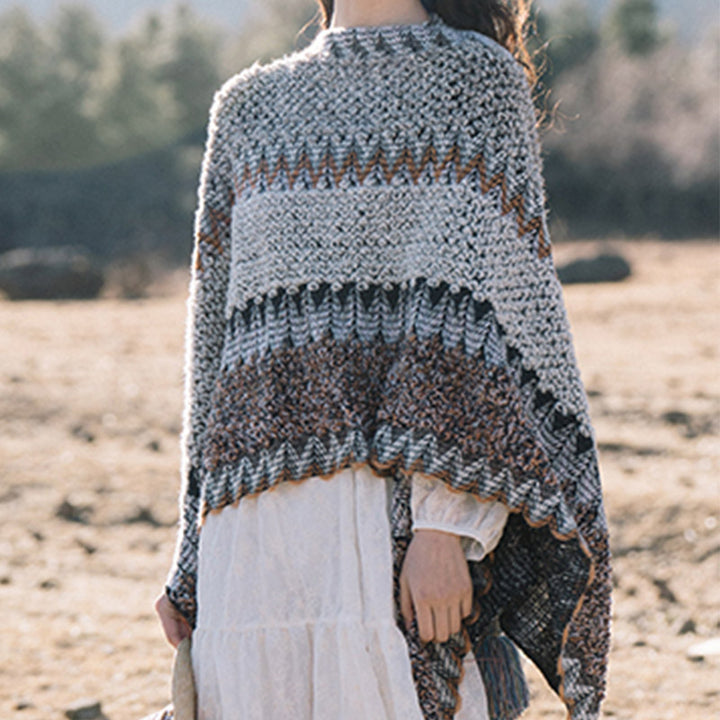 Buddha Stones Tibetan Shawl Gray Brown Striped Knitted Tassels Winter Cozy Travel Scarf Wrap - image 12