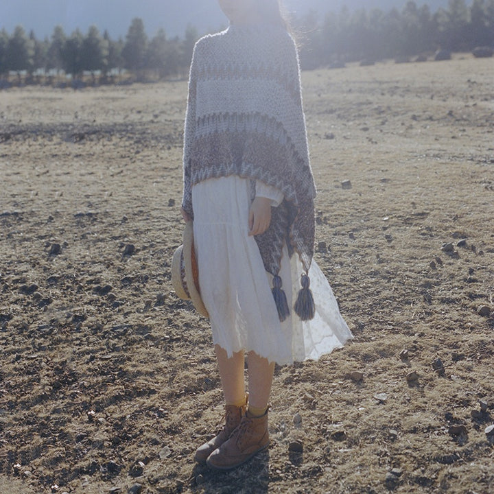 Buddha Stones Tibetan Shawl Gray Brown Striped Knitted Tassels Winter Cozy Travel Scarf Wrap - image 14