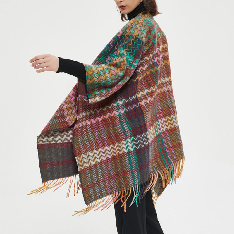 Buddha Stones Tibetan Shawl Colorful Wavy Line Tassels Winter Cozy Travel Scarf Wrap - image 15