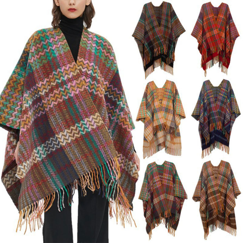 Buddha Stones Tibetan Shawl Colorful Wavy Line Tassels Winter Cozy Travel Scarf Wrap - image 24