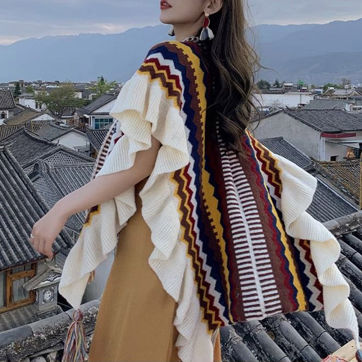 Buddha Stones Tibetan Shawl Colorful Striped Wavy Line Tassels Winter Cozy Travel Scarf Wrap - image 16