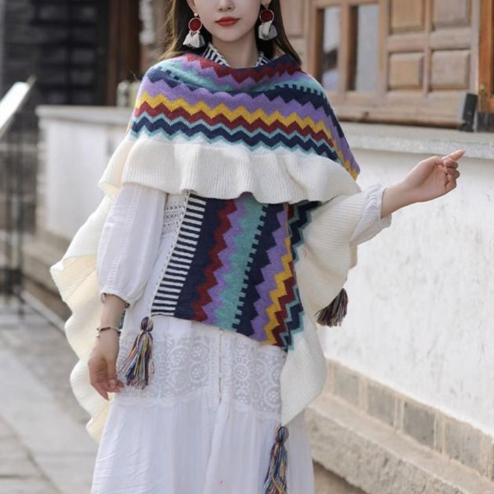Buddha Stones Tibetan Shawl Colorful Striped Wavy Line Tassels Winter Cozy Travel Scarf Wrap - image 7