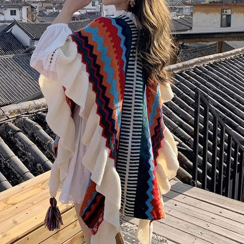 Buddha Stones Tibetan Shawl Colorful Striped Wavy Line Tassels Winter Cozy Travel Scarf Wrap - image 22