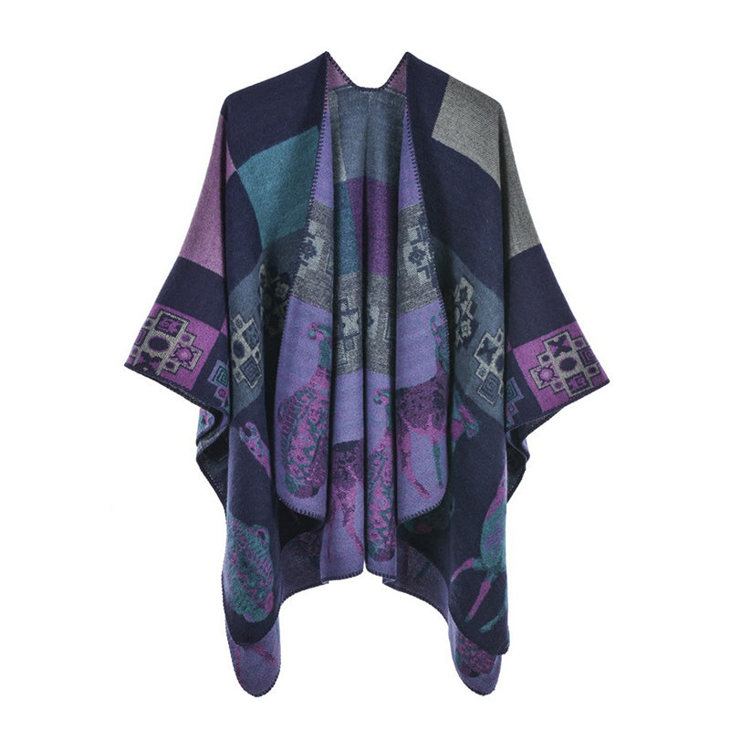 Buddha Stones Tibetan Shawl Deer Vase Geometric Shapes Winter Cozy Travel Scarf Wrap - Purple Blue 130*150cm - image 25