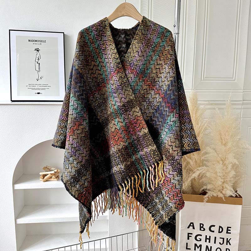 Buddha Stones Tibetan Shawl Colorful Wavy Striped Shapes Tassels Winter Cozy Travel Scarf Wrap - Black Gray - image 10