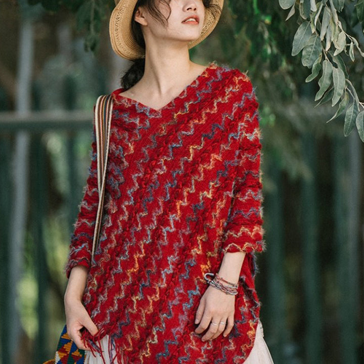 Buddha Stones Tibetan Colorful Striped Shawl Tassels Pullover Winter Cozy Travel Scarf Wrap - image 1