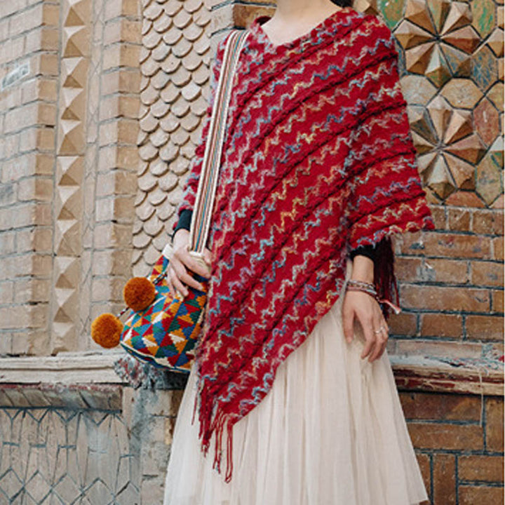 Buddha Stones Tibetan Colorful Striped Shawl Tassels Pullover Winter Cozy Travel Scarf Wrap - image 17