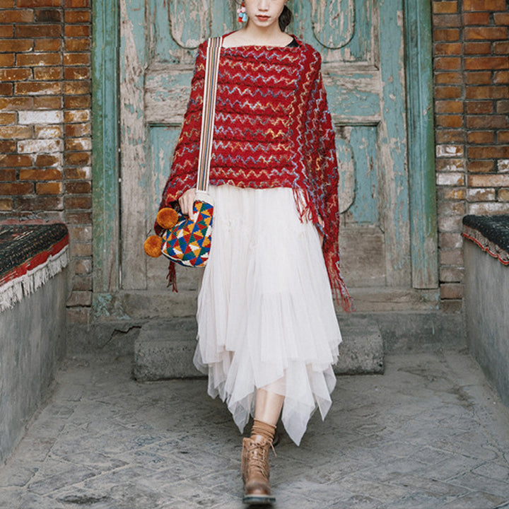 Buddha Stones Tibetan Colorful Striped Shawl Tassels Pullover Winter Cozy Travel Scarf Wrap - image 6