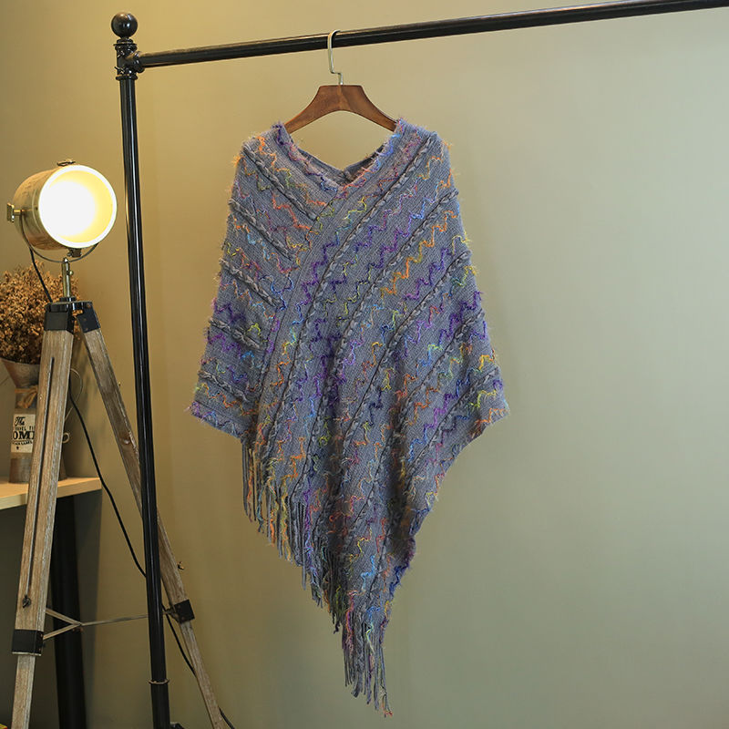 Buddha Stones Tibetan Colorful Striped Shawl Tassels Pullover Winter Cozy Travel Scarf Wrap - Gray 85*75cm - image 36