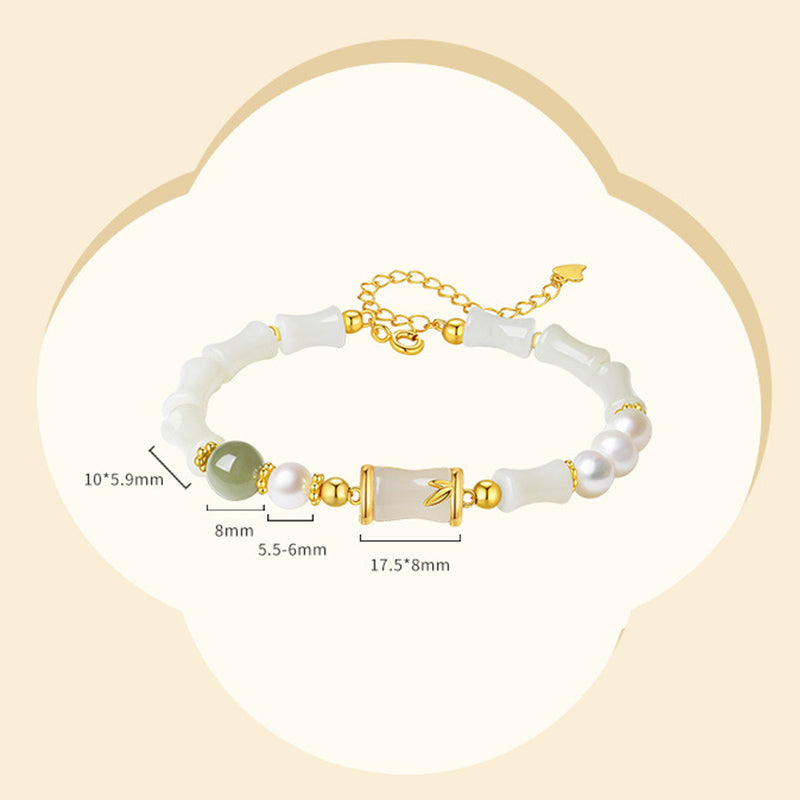 Buddha Stones 925 Sterling Silver Natural Hetian White Jade Bamboo Luck Blessing Bracelet - image 11