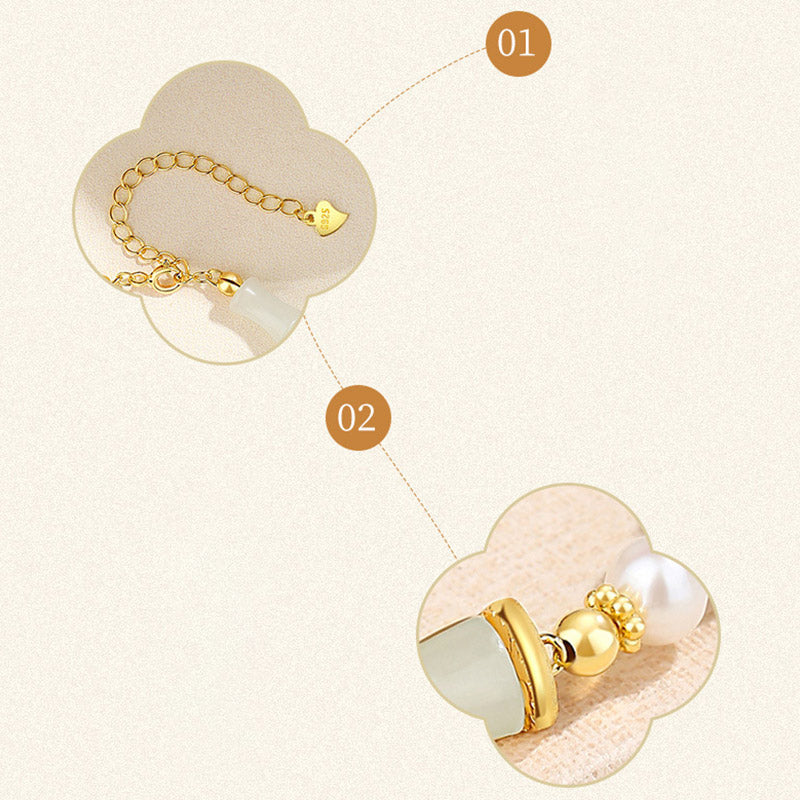 Buddha Stones 925 Sterling Silver Natural Hetian White Jade Bamboo Luck Blessing Bracelet - image 9