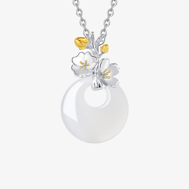 Buddha Stones 925 Sterling Silver Round Chalcedony Twelve Months Flower Harmony Necklace Pendant - Peach Blossom - image 5