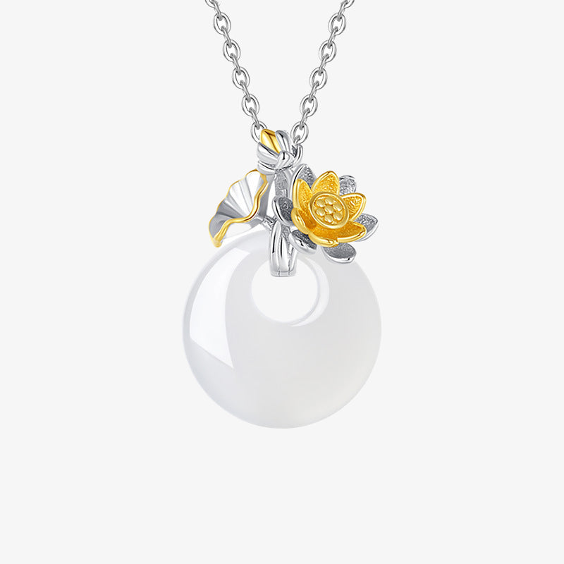 Buddha Stones 925 Sterling Silver Round Chalcedony Twelve Months Flower Harmony Necklace Pendant - Lotus - image 13