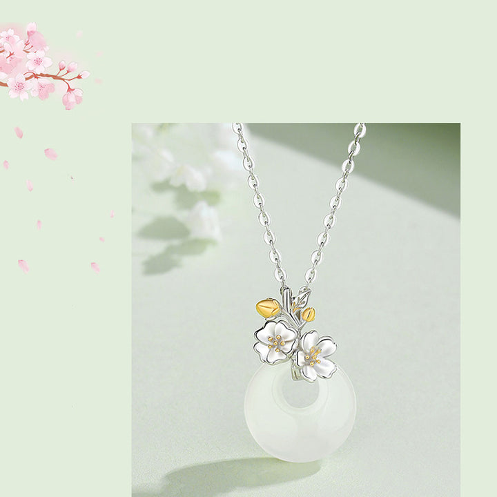 Buddha Stones 925 Sterling Silver Round Chalcedony Twelve Months Flower Harmony Necklace Pendant - image 6